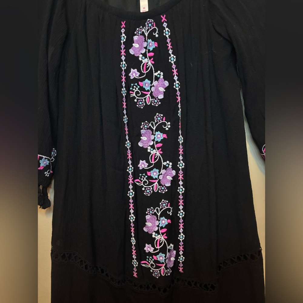 Xhilaration Black Dress with Embroidery & Tassels - Picture 2 of 4